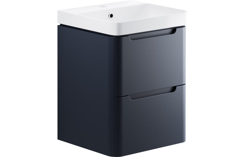 Clover 500mm 2 Drawer Wall Hung Cloakroom Basin Unit - Matt Indigo - KPSB96038