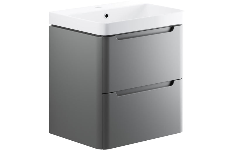 Clover 605mm 2 Drawer Wall Hung Basin Unit - Matt Grey - KPSB96043