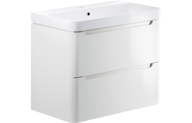 Clover 805mm 2 Drawer Wall Hung Basin Unit - White Gloss - KPSB96048