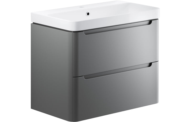Clover 805mm 2 Drawer Wall Hung Basin Unit - Matt Grey - KPSB96049