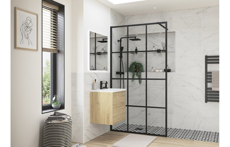 Crystal 1000mm Framed Wetroom Panel - Black - KPSB96130