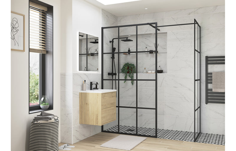 Crystal 1200mm Framed Wetroom Panel - Black - KPSB96131
