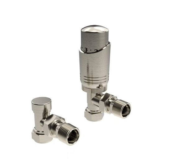 Kartell Angled Brushed Nickel Twin Pack TRV And Locksheild - NK-TRV301A