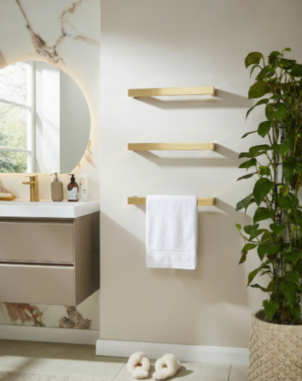Kartell Singola 450mm Dry Electric Heated Towel Rail Brushed Brass - SIN450BB