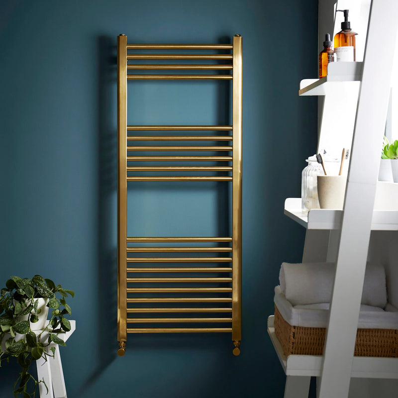 Kartell 22mm Straight 500x1200mm Heated Towel Rail Brushed Brass - STR512BRASS