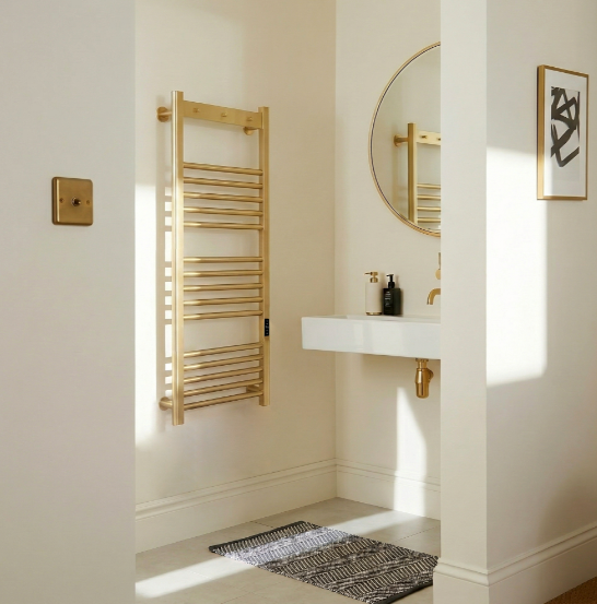 Kartell Toro 800x500mm Smart Dry Electric Heated Towel Rail Brushed Brass - TOR800500BB