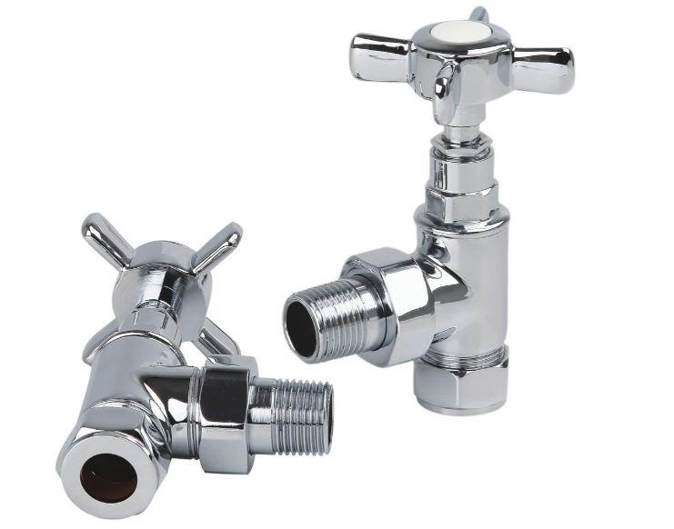 Kartell Chrome Angled Traditional Cross Head Radiator Valve - TRAD-CROSS-ANG