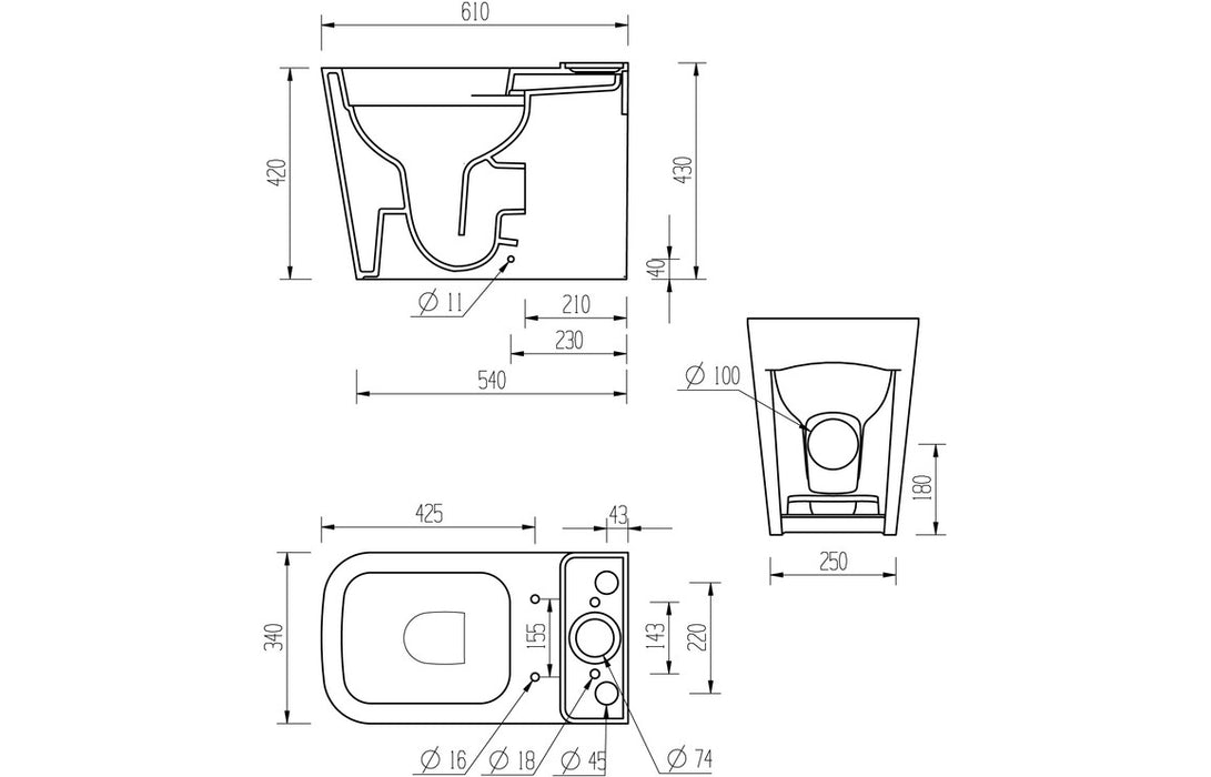 Tilia Rimless Short Projection Toilet Closed Back - DIPTP0302