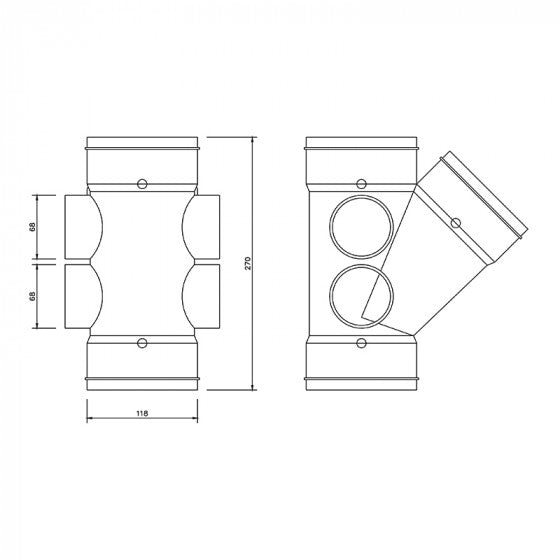 FloPlast SS211B 110mm Solvent Soil 135° Triple Socket Branch - Black