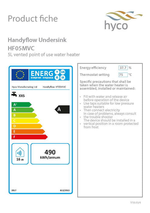 Hyco Handyflow 5L Undersink Water Heater - HF05MVC