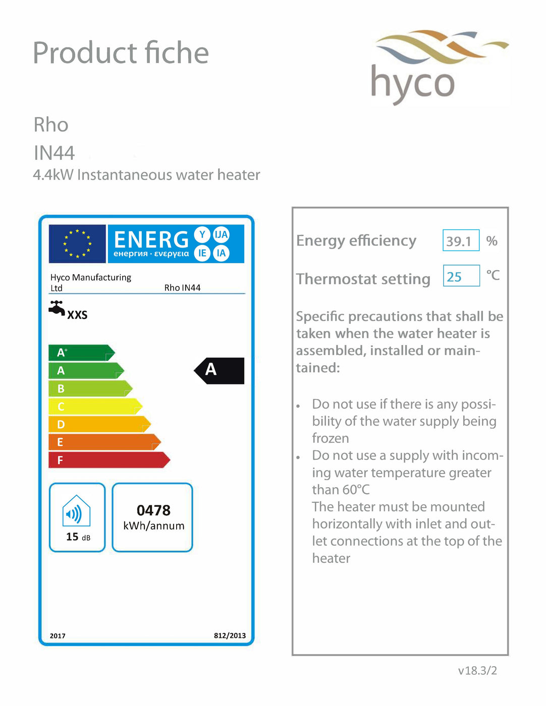 Hyco Rho 4.4KW Standard Instantaneous Inline Water Heater - IN44 — Kent ...