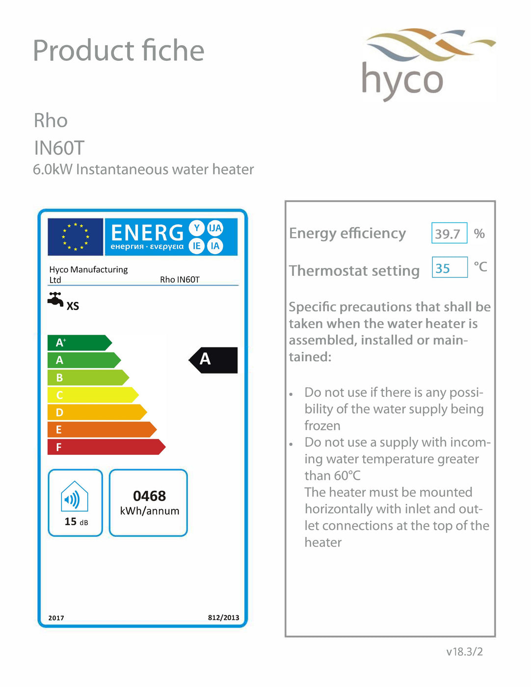 Hyco Rho 6.0KW Thermostatic Instantaneous Inline Water Heater - IN60T ...
