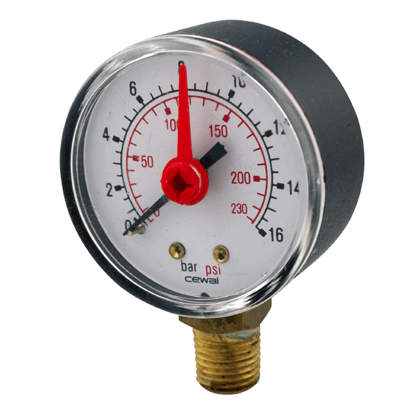 KBS110 - 50mm Pressure Gauge Only - 1/4" Bottom Connection - 0-4 Bar - Kent Plumbing Supplies
