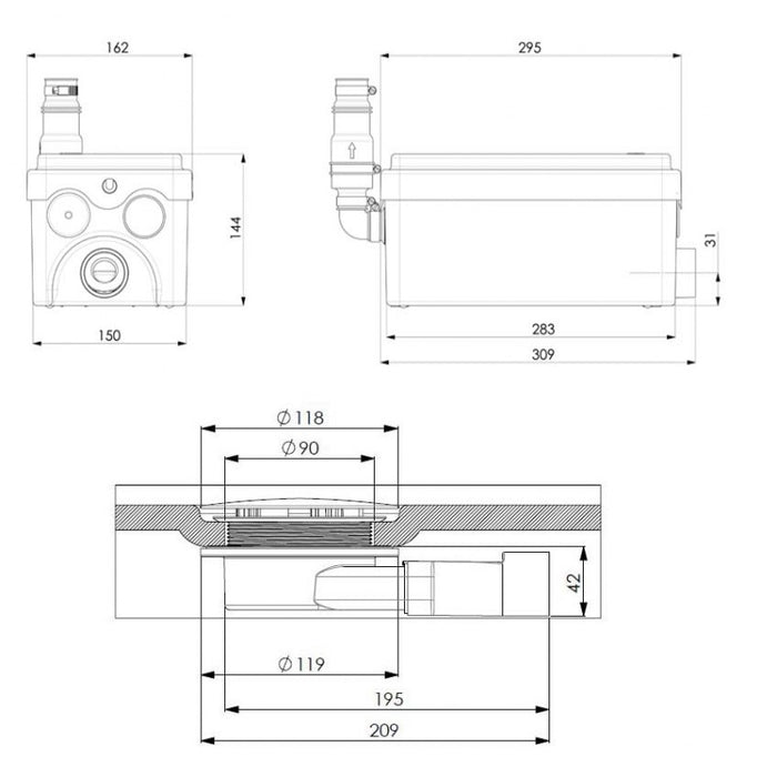 Saniflo SFA Sanishower Flat Shower Tray Macerator - 1043/3